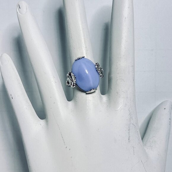 Avon Jewelry - Avon Victorian Splendor Silver Tone & Blue Moonstone Ring Size 8 (R465)